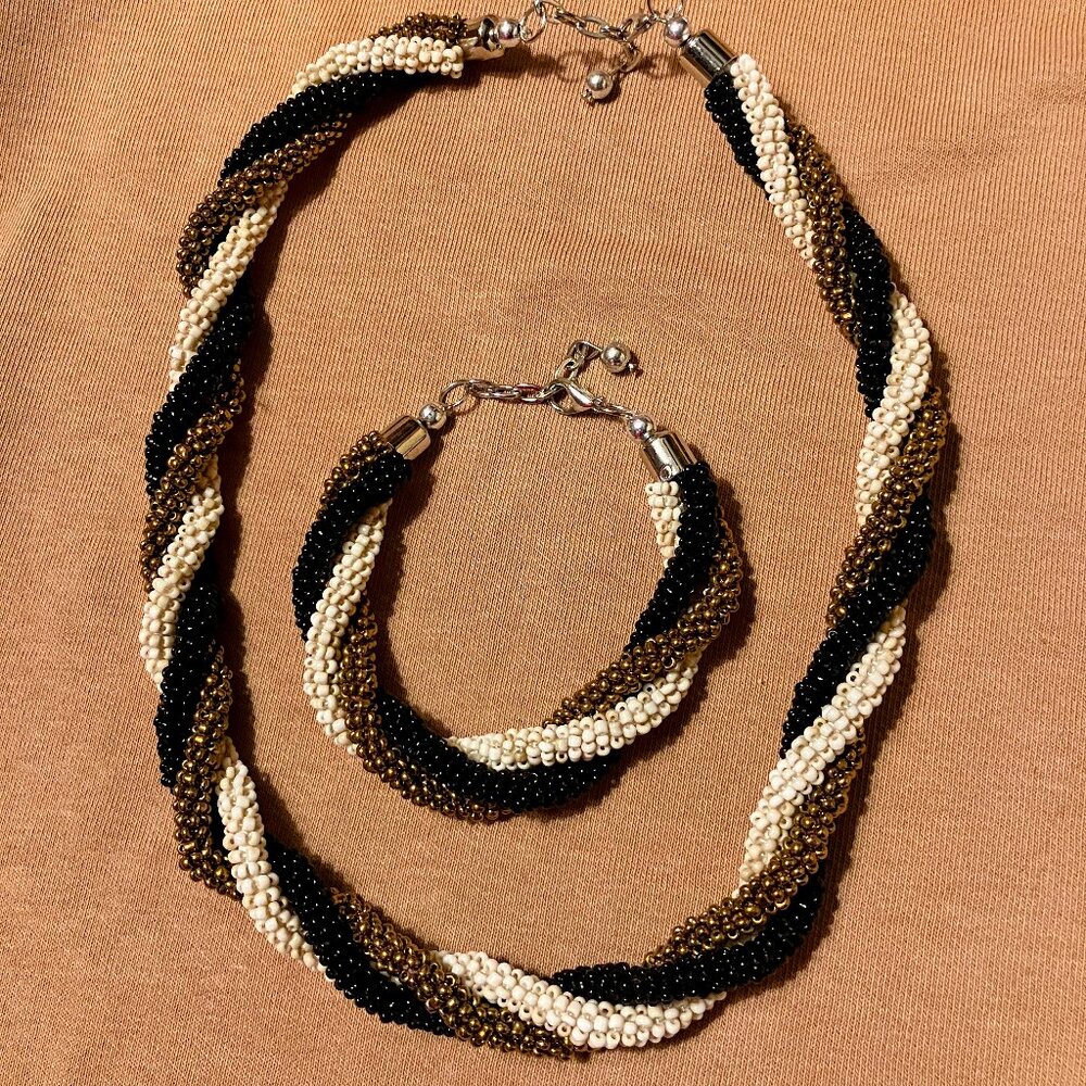 Vintage Seed Bead Necklace and Bracelet Set